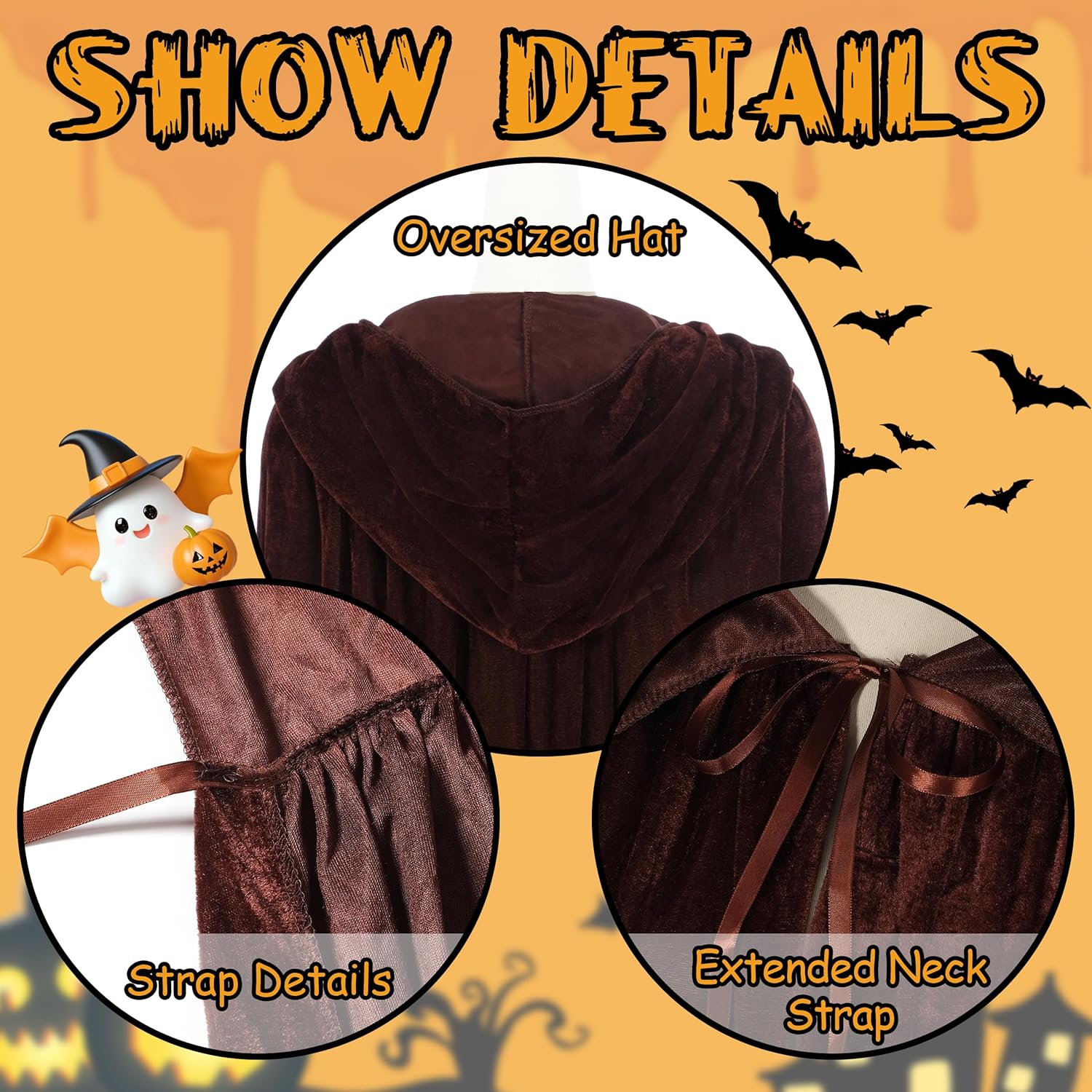 Velvet Cloak with Hood,Velvet Cape for Men Women,Adult Halloween Witch Vampire Wizard Cosplay Cloak - Image 3