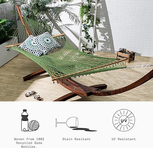 Miniatura 3 de Fab Habitat Hamaca de poliéster reciclado con cuerda - Miami - Verde - Interior exterior, secado rápido, 2 personas con capacidad de 400 libras -