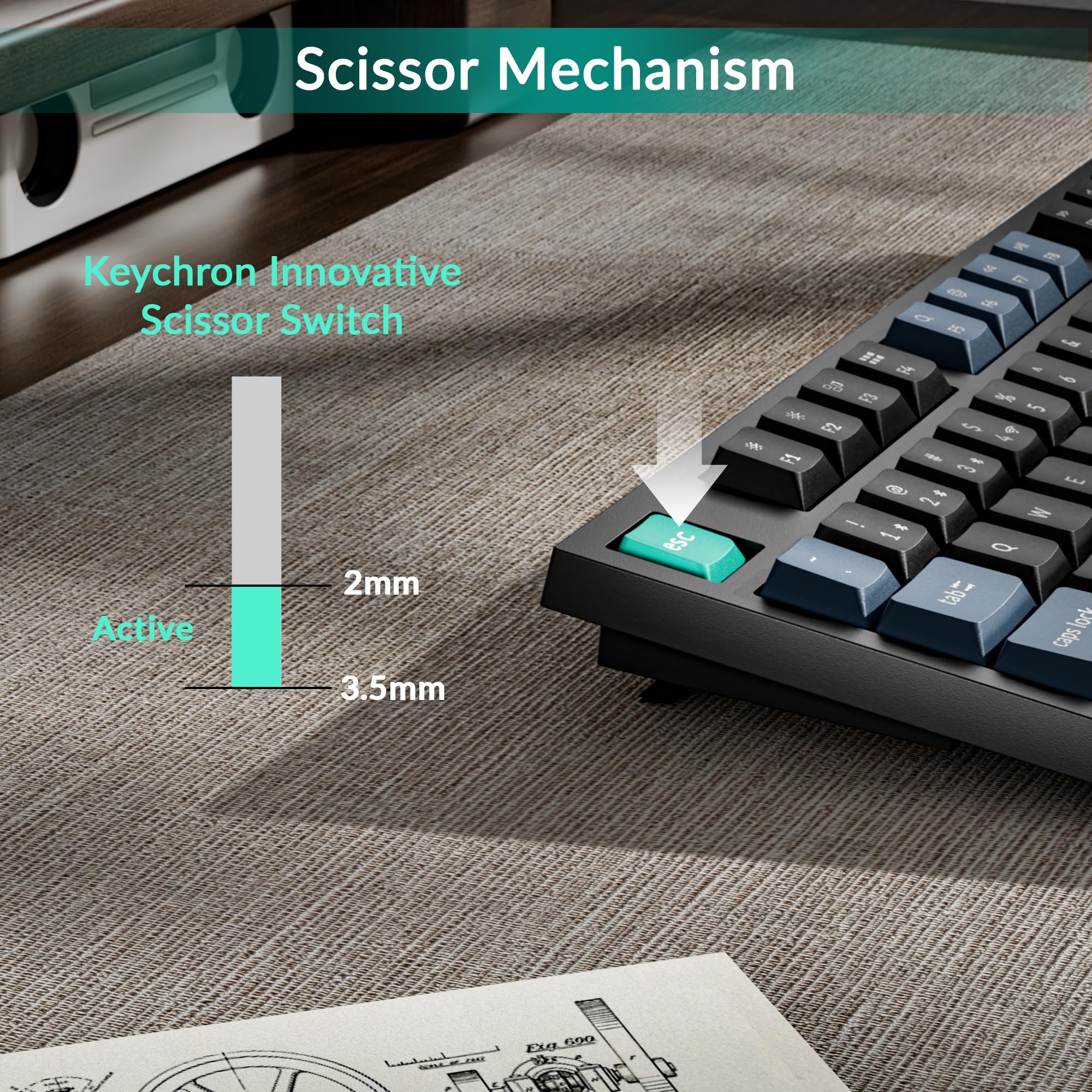 Keychron B31 Wireless Silent Keyboard, 75% Layout Quiet Typing Custom Programmable, 2.4 GHz/Bluetooth/Wired Ergonomic Support Compatible for Mac Windows Linux - Deep Black — view 2
