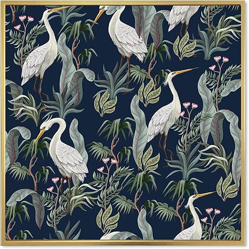Chinoiserie with Birds and Peonies VII - Lienzo enmarcado tradicional para pared, negro, 35.8 x 35.8 in
