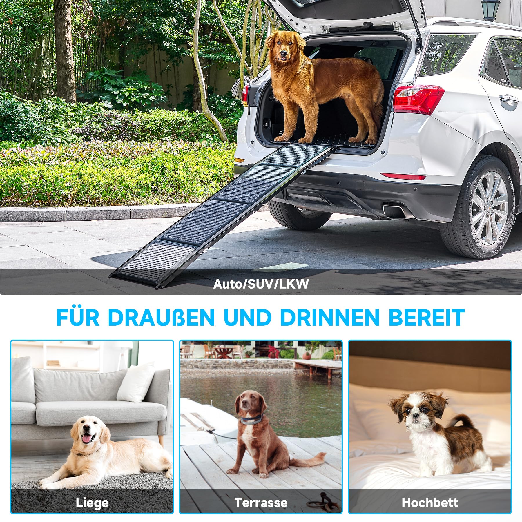 CO-Z Hunderampe Auto klappbar 170cm Leichteres EIN- und Aussteigen für kleine und große Hunde bis 90kg Hundetreppe mit Rutschfester Oberfläche für alle Fahrzeuge nutzbar (170cm)