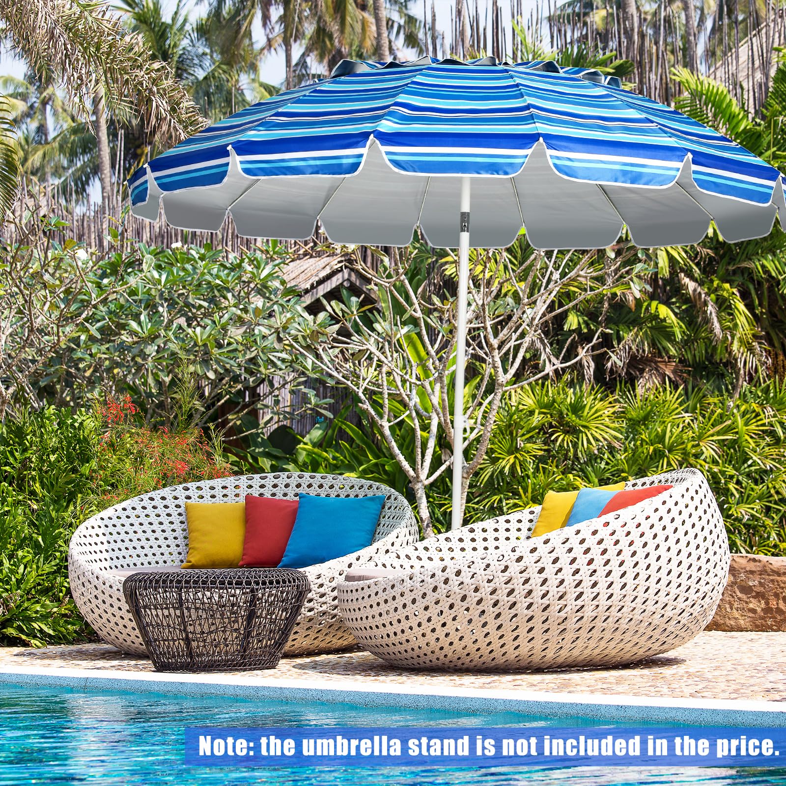 KOMFOTTEU Sombriilla de Playa Ajustable de 243 cm, Parasol de Jardín con Protección Solar, Sombrilla de Terreza con Fundo Puntiaguda, Sombra de Patio Plegable con Bolsa de Transporte