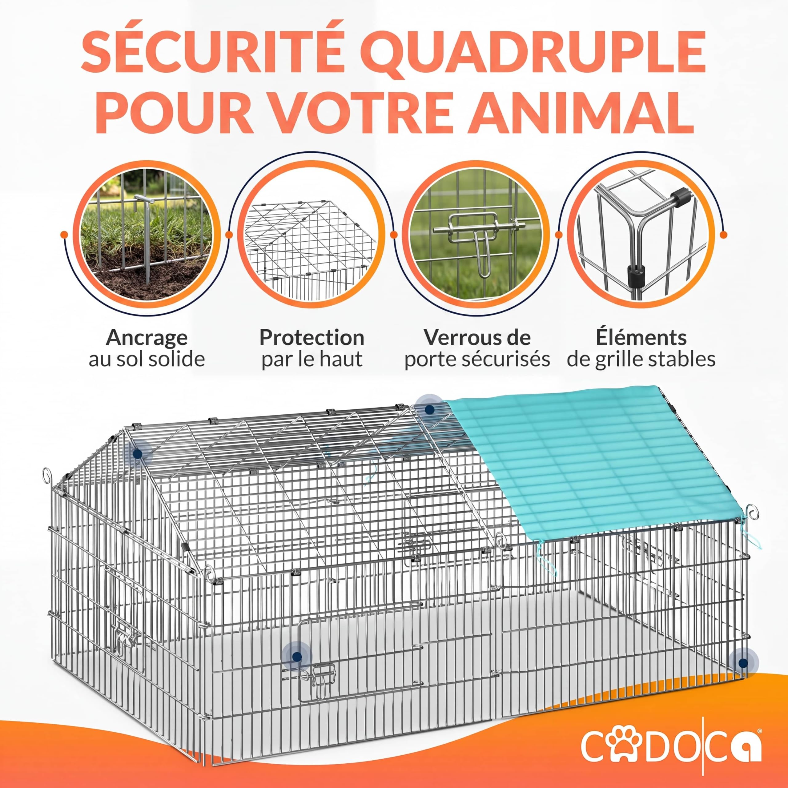 Cadoca Enclos pour Lapin Vert en Métal - Cage Extérieure 180x75 cm avec Toit Amovible et Bâche Protection UV