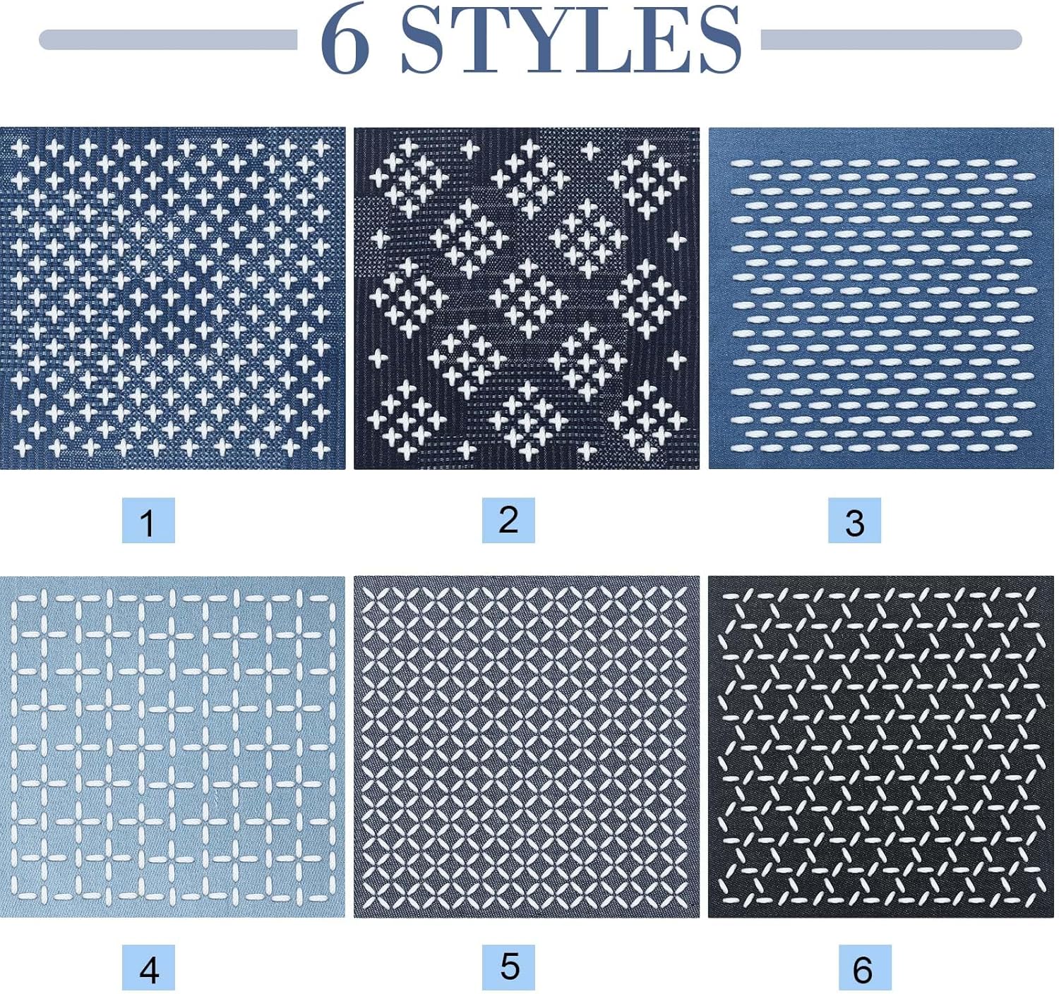 Hahafelt Sashiko Kit Sashiko Thread and Needles Thimble Denim Fabric Water Soluble Japanese Embroidery Kit for Beginners Hand Quilting and Mending, Sewing Supplies