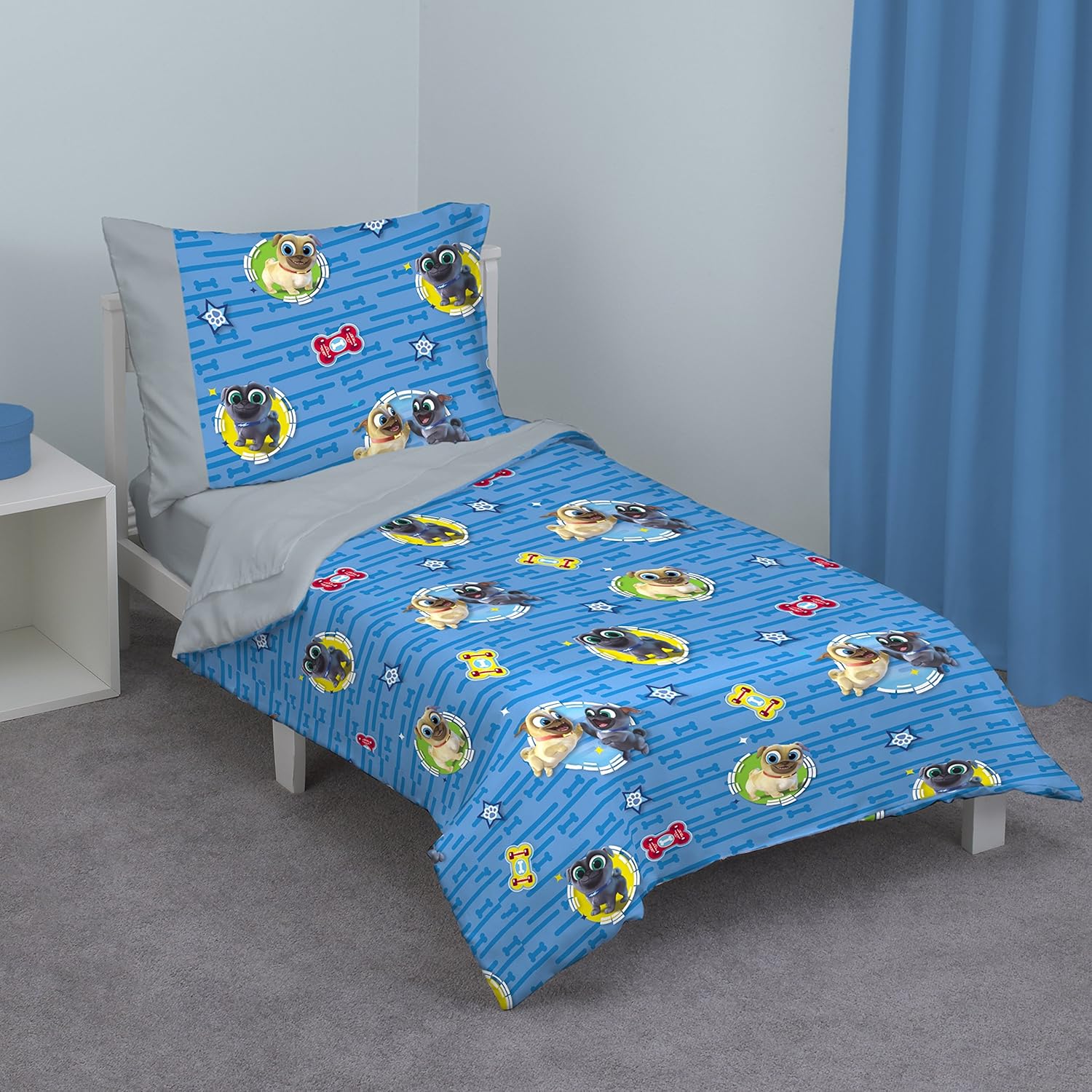 Disney Puppy Dog Pals 4 Piece Toddler Bed Set, Blue/Red/Yellow/Green : Baby
