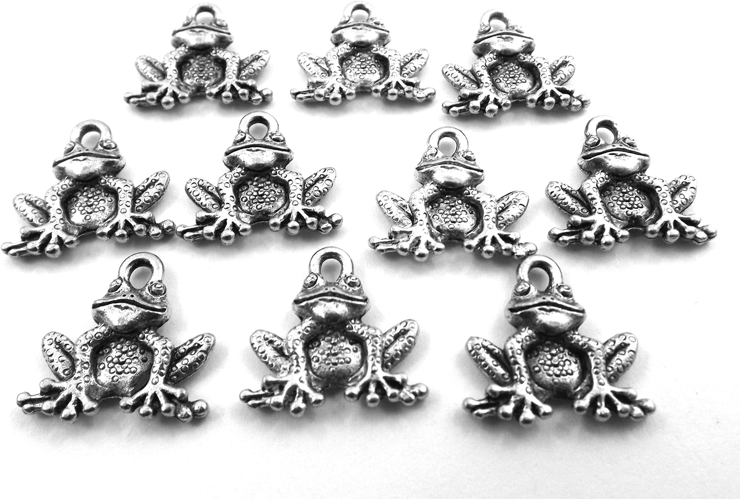 Set of Ten (10) Silver Tone Pewter Frog Charms 5026