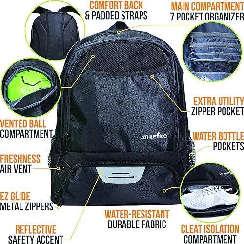 Miniatura 2 de Athletico - Mochila de fútbol juvenil, mochilas para baloncesto, voleibol o fútbol americano, incluye tacos separados y compartimiento para pelota