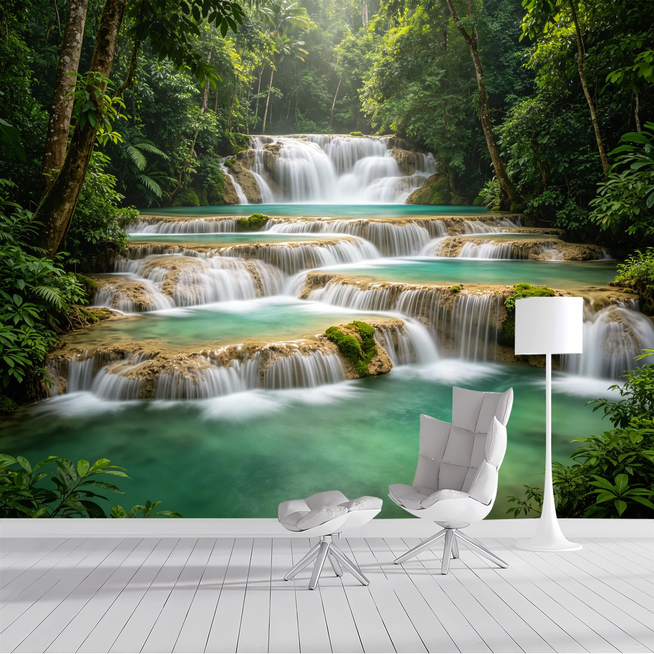 Custom Size Wall Mural Tropical Waterfall Jungle Landscape Nature Scenery SelfAdhesive Wall Fabric Removable Peel and Stick Wallpaper Wall Decor for Living Room Bedroom Bathroom