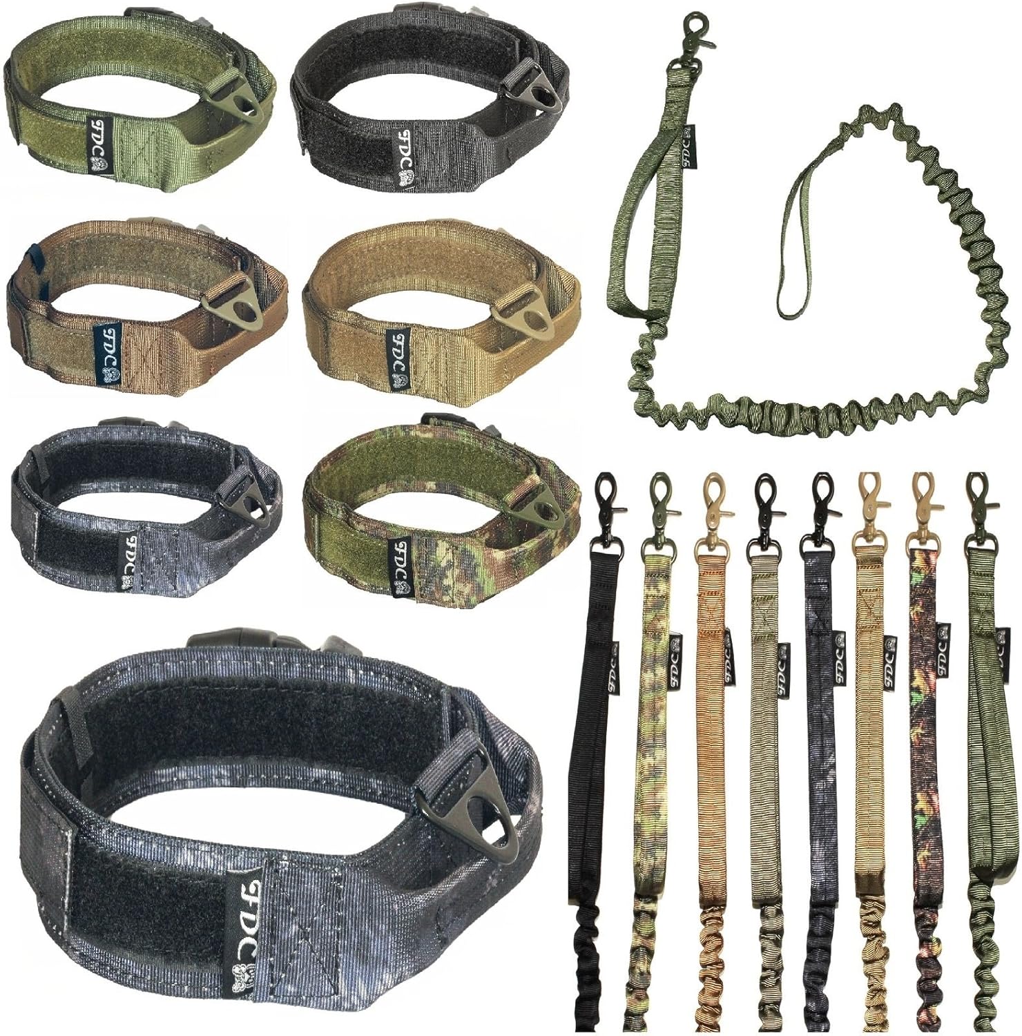 Dog Tactical Collar with Leash Bungee Handle Heavy DUTYTraining Military Army Molle Width 1.5in Plastic Buckle Hook & Loop (M: Neck 11" - 12", Black)