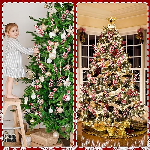 Miniatura 5 de Bencailor 30 piezas de 8.66 pulgadas para árbol de Navidad de 8.66 pulgadas, decoración de campanas de Navidad, recogida rizada, piruleta roja y