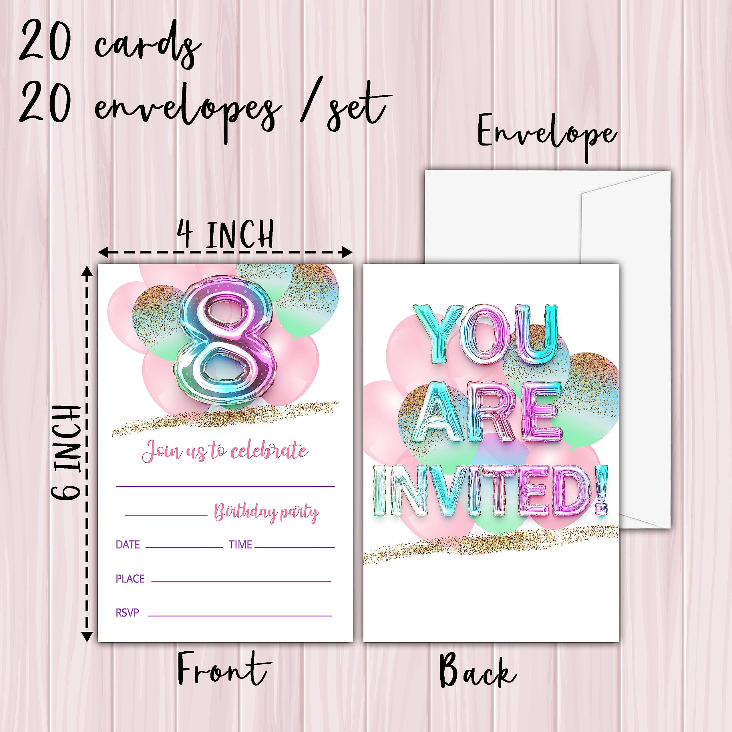 9th Birthday Invitations Girl YSTEP Tie Dye 8th Birthday Party Invitations,  20 Invite Cards With Envelopes, 4\, image size:2560x2560