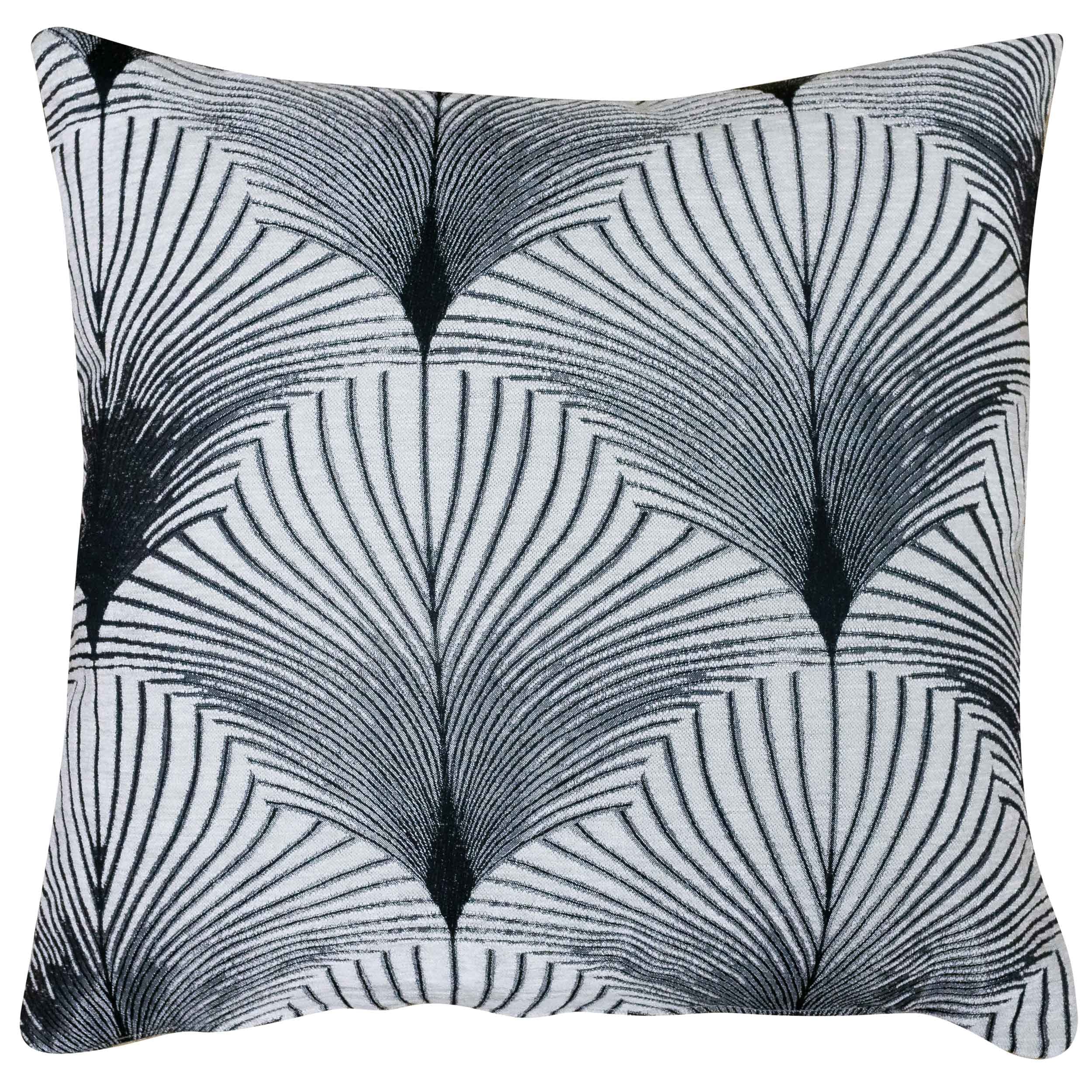 Linen Loft Art Deco Retro Fan Extra-Large Cushion Cover. Pearl White and Silver Vintage Design. Luxury Velvet Chenille. 23x23 XL Square Cushion. Cover Only.