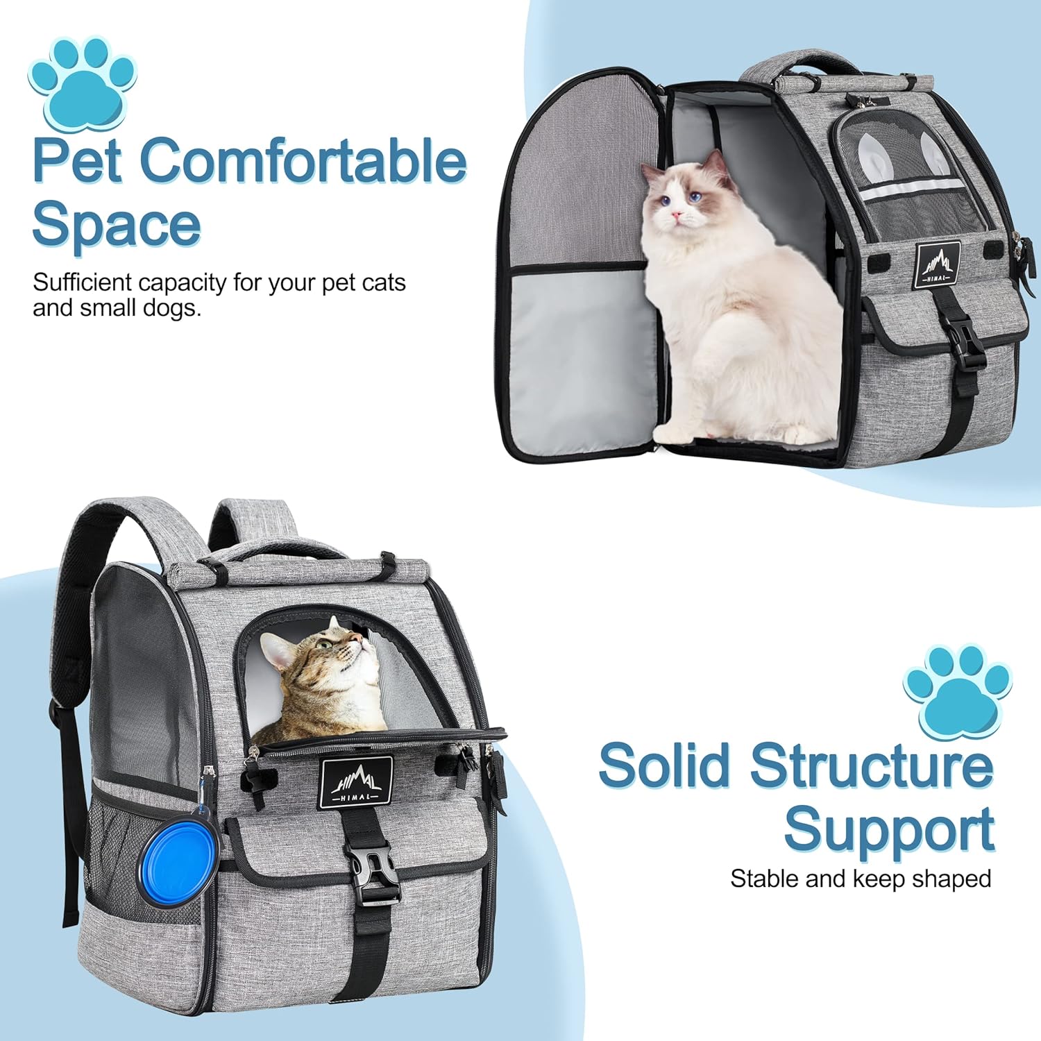 GoHimal Pet Carrier Backpack for Dogs and Cats,Puppies,Ventilated Design Breathable Dog Carrier Backpack,Cat Bag for Hiking Travel Camping Outdoor Use,Gray : Pet Supplies