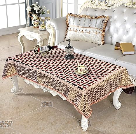 Crosmo Chenille 4 Seater Table Cover (40X60 Inch) (BlackMaroon-Rectangle)