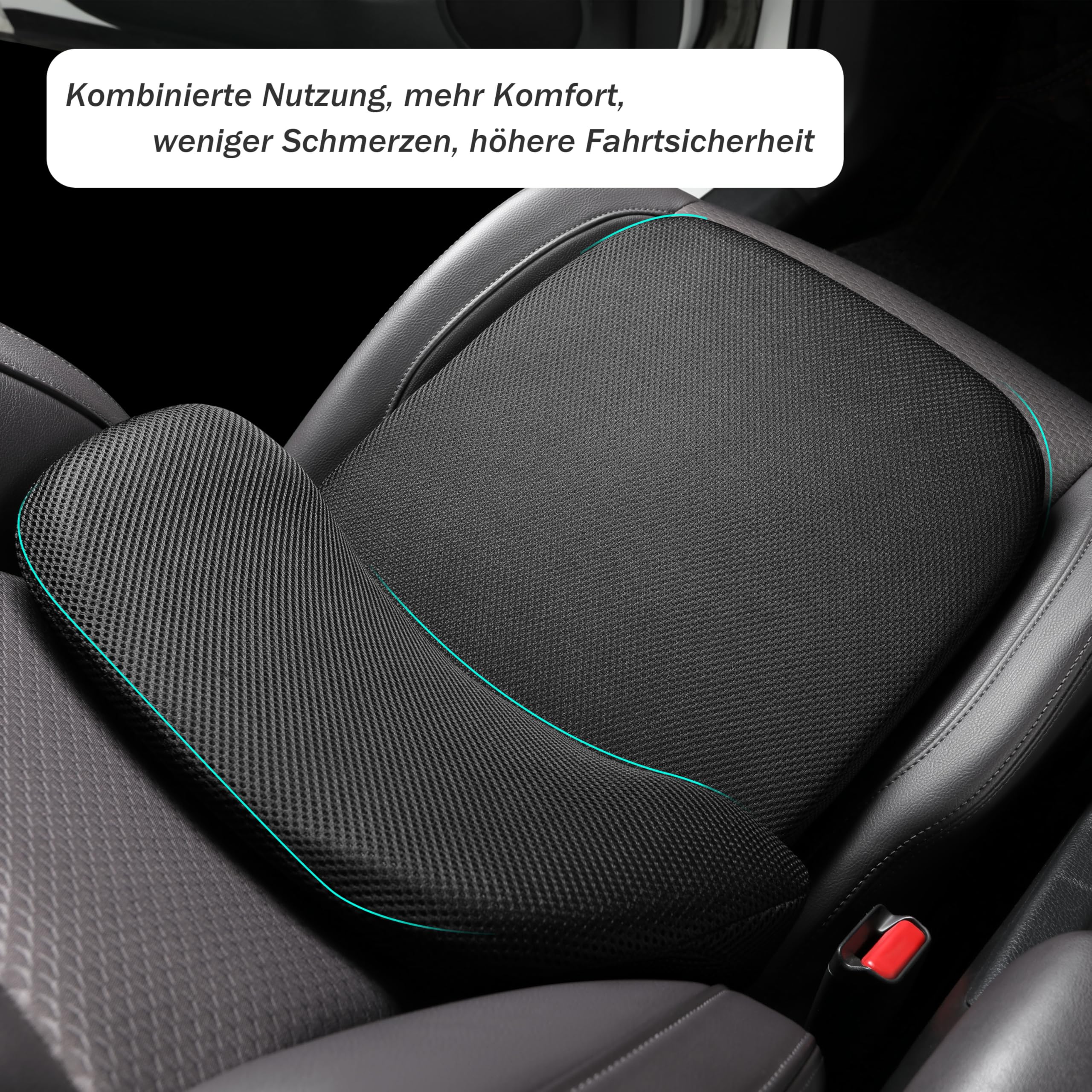 Auto Sitzkissen & Lendenstutzkissen Set,keilkissen auto,erhohte Fahrsicht,aufrechte Sitzhaltung, Ruckenentlastung, atmungsaktiver Stoff,mittlere Harte, hochdichter Schaumstoff