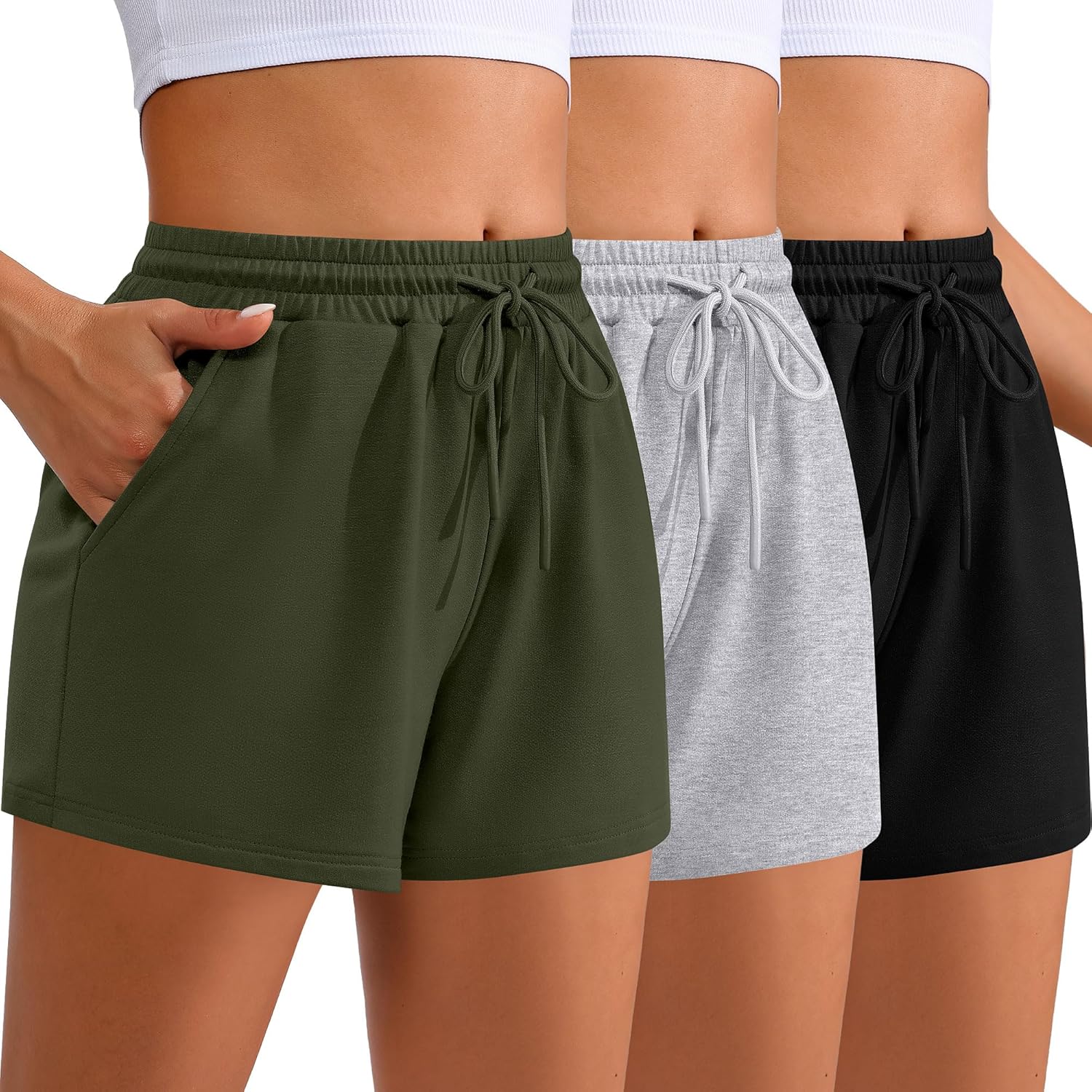 Neer 3 Pack Womens Sweat Shorts Comfy Casual Lounge Drawstring High Waist Summer Athletic Shorts with Pocket 2025