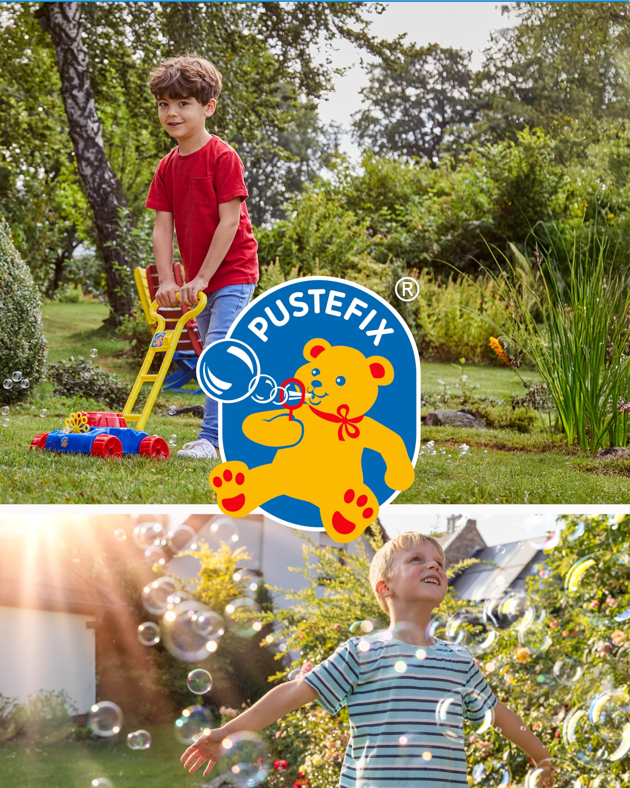 Pustefix Kosiarka Bubble-Mower I zabawka do baniek mydlanych na urodziny dziecka, wesele i letnie imprezy, kolorowe bańki dla dzieci i dorosłych