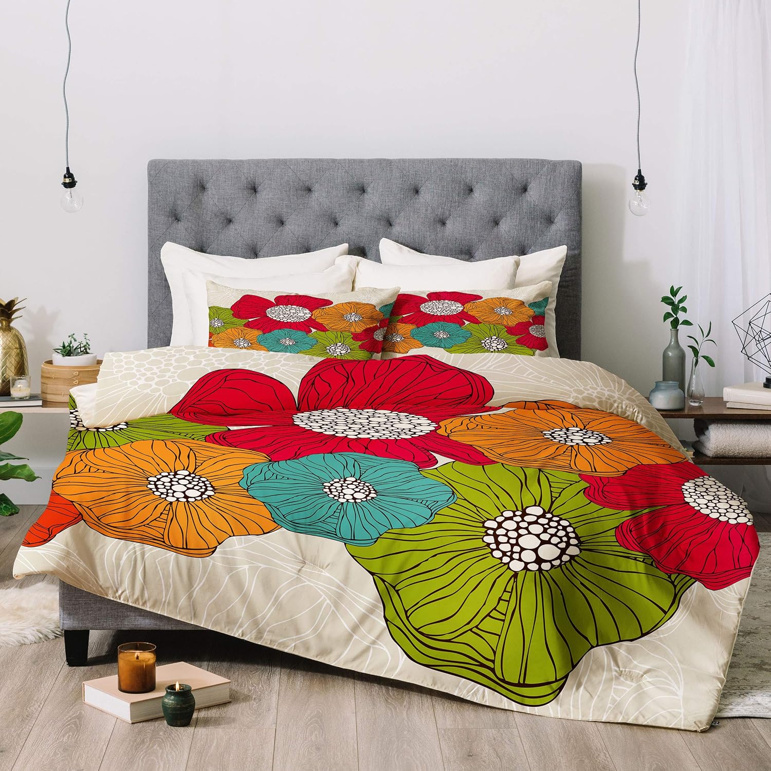Deny Designs Valentina Ramos Flowers Comforter Set with Pillow Shams, Full/Queen, Multi