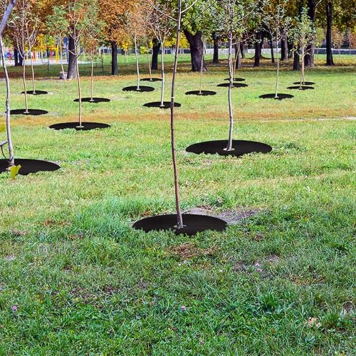 Miniatura 6 de UCandy Paquete de 12 anillos de mantillo de árboles no tejidos, alfombrilla de barrera de malezas, mantillo degradable de árboles utilizado para
