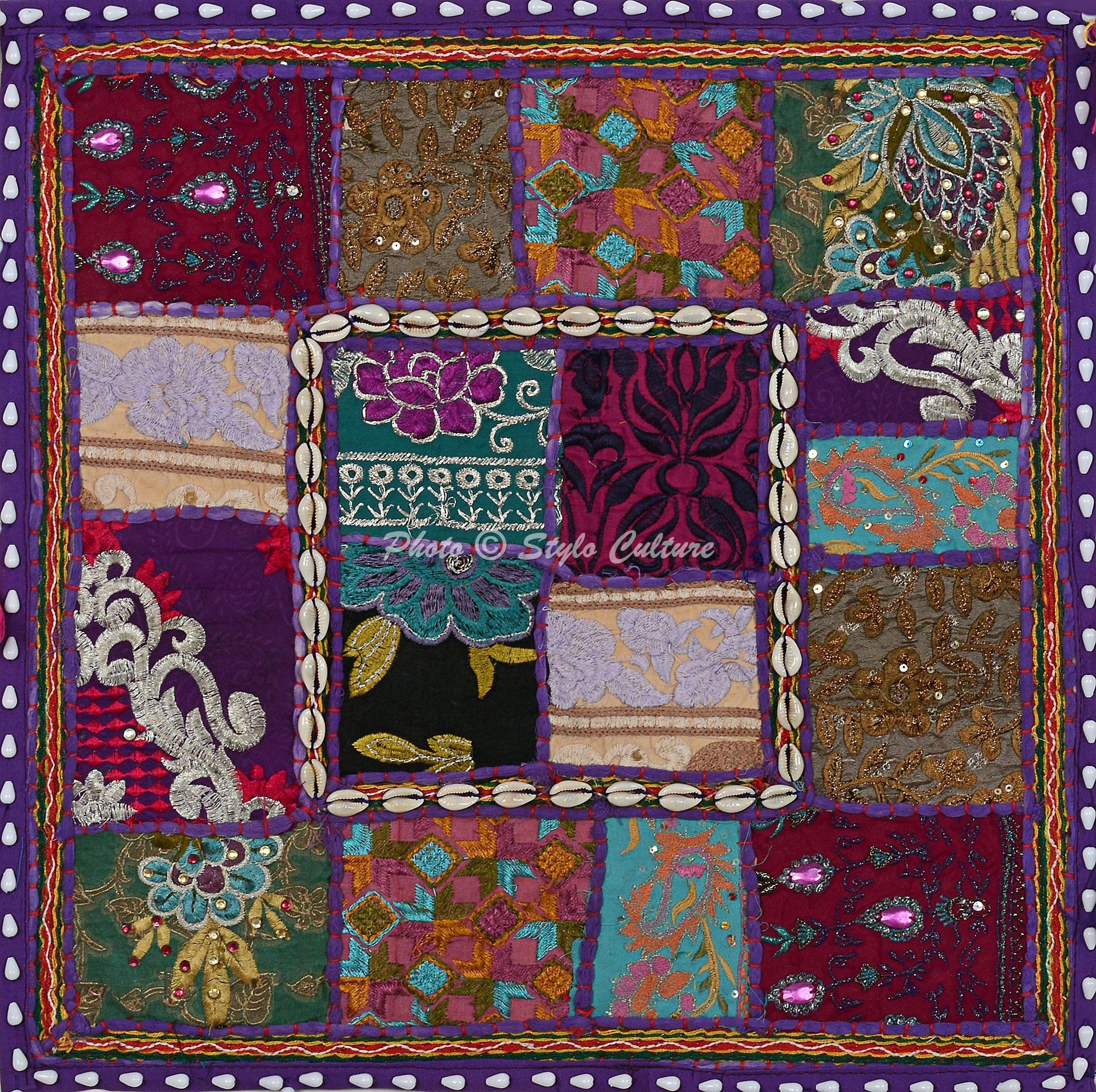 Ethnisch Dekorativ Baumwolle Couch Kissenbezüge 40x40 cm Lila Dekokissen Gesticktes Patchwork Schlafzimmer Sofa Kissen Bezüge Blumen Quadrat Umschlagverschluss Kissenhullen - 4 STK.