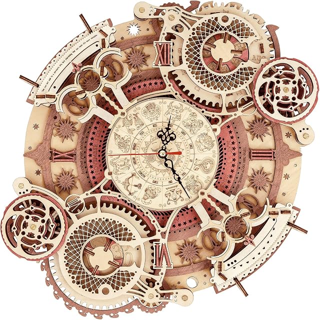 ROBOTIME Wooden Model Kits 3D Wall Clock DIY Puzzle for Adult to Build Laser Cut Jigsaw Mechanical Buiding Construction Craft Kits Best Gift Toys for Kids