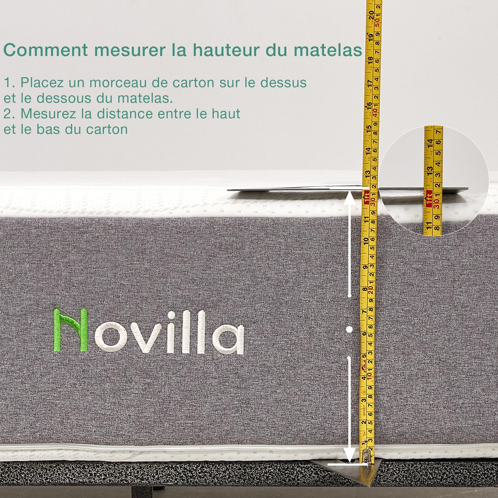 Novilla Matelas 140x190, 16CM, Matelas en Mousse en Matériau Bambou, Certifié Sûr et Fiable par CertiPUR-US et Oeko-TEX, Démontable et Lavable, Tissu Doux pour La Peau, Soutien Confortable
