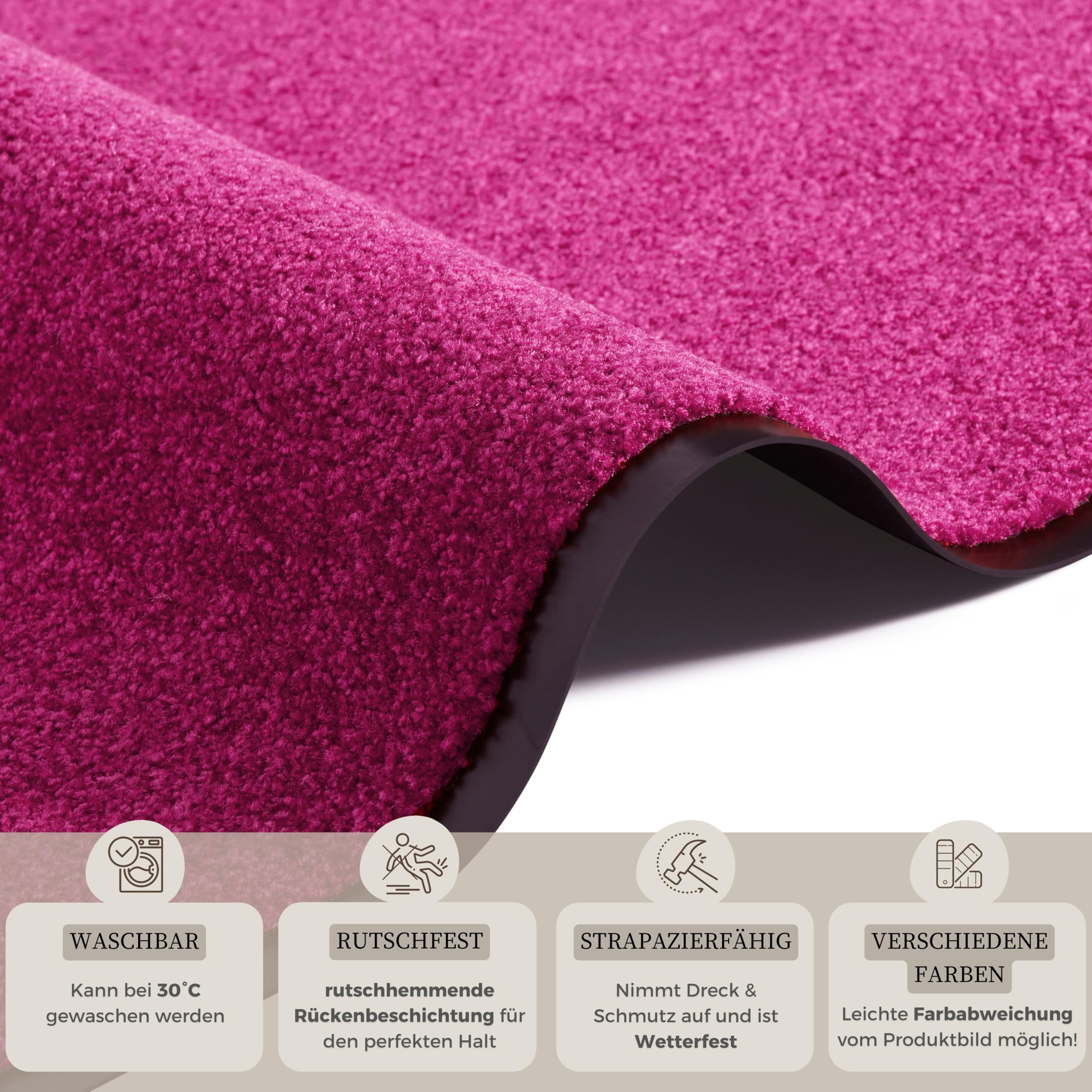 Hanse Home Zerbino Lavabile 60x90 Cm - Anti-scivolo Per Interni/Esterni, Colore Rosso Lampone - 5