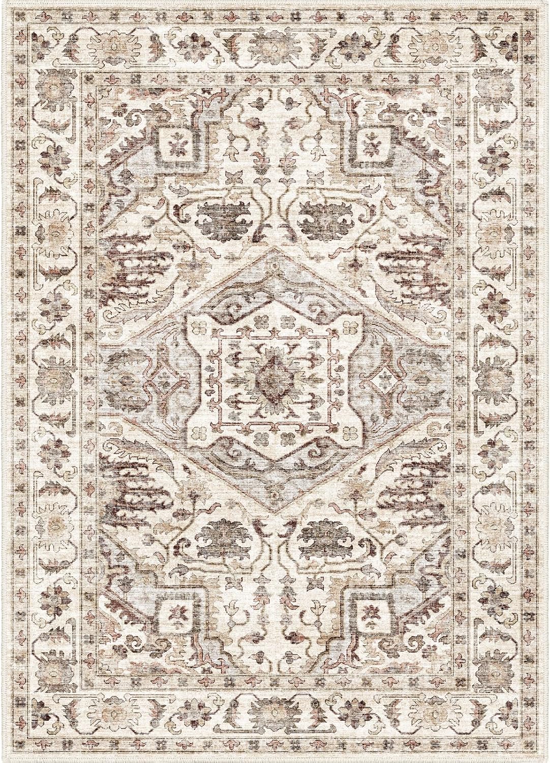Area Rug 5x7 Rugs with Non Slip Backing Washable Area Rugs with Vintage Design for Living Room Bedroom Dinning Room, Home Decor Living Room Area Rugs (Brown Beige, 5x7)......