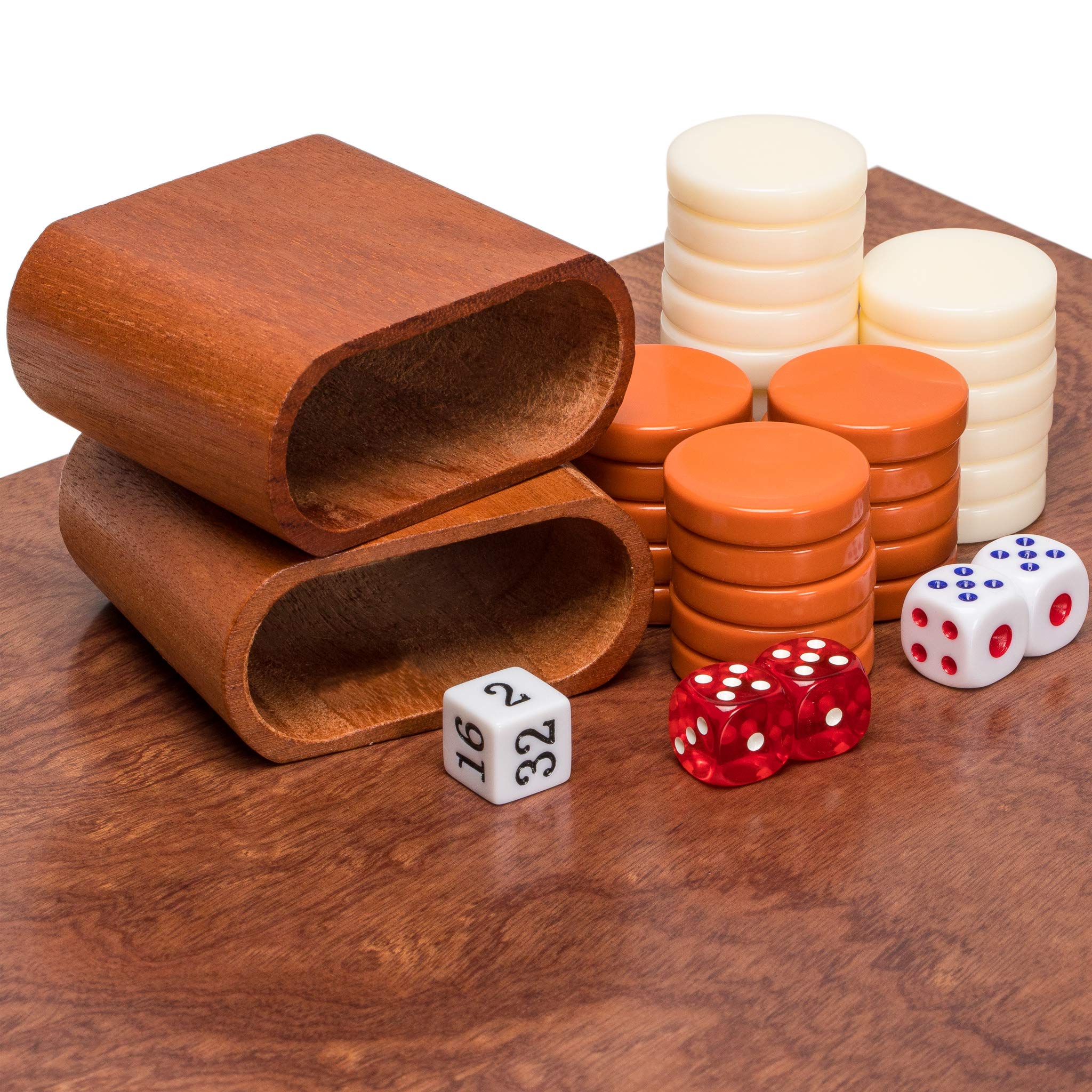 Yellow Mountain Imports Jeu de Backgammon Incrusté en Bois de Rose - Knoll - avec Pièces de Jeux en Acrylique & Gobelets à Dés en Bois, Plateau de 49 Centimètres
