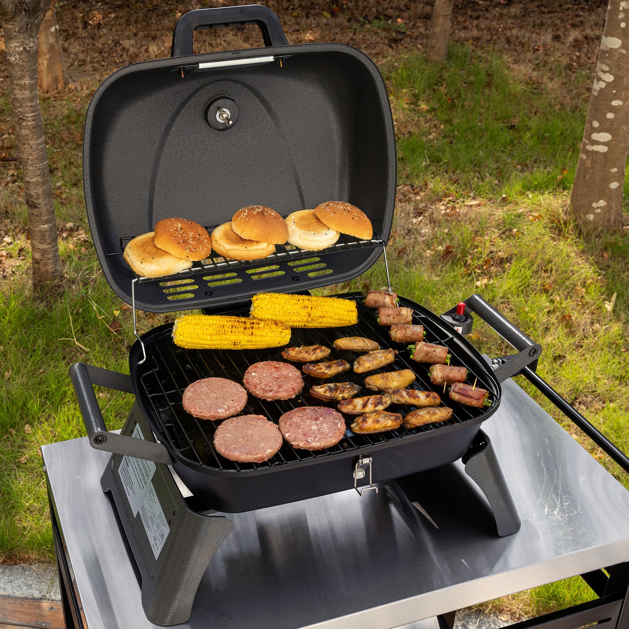Royal Gourmet Gasgrill mit 3,5 kW, Tischgasgrill mit Griffen und Klappbaren Beinen, Tragbarer Campinggrill für Garten, Balkon
