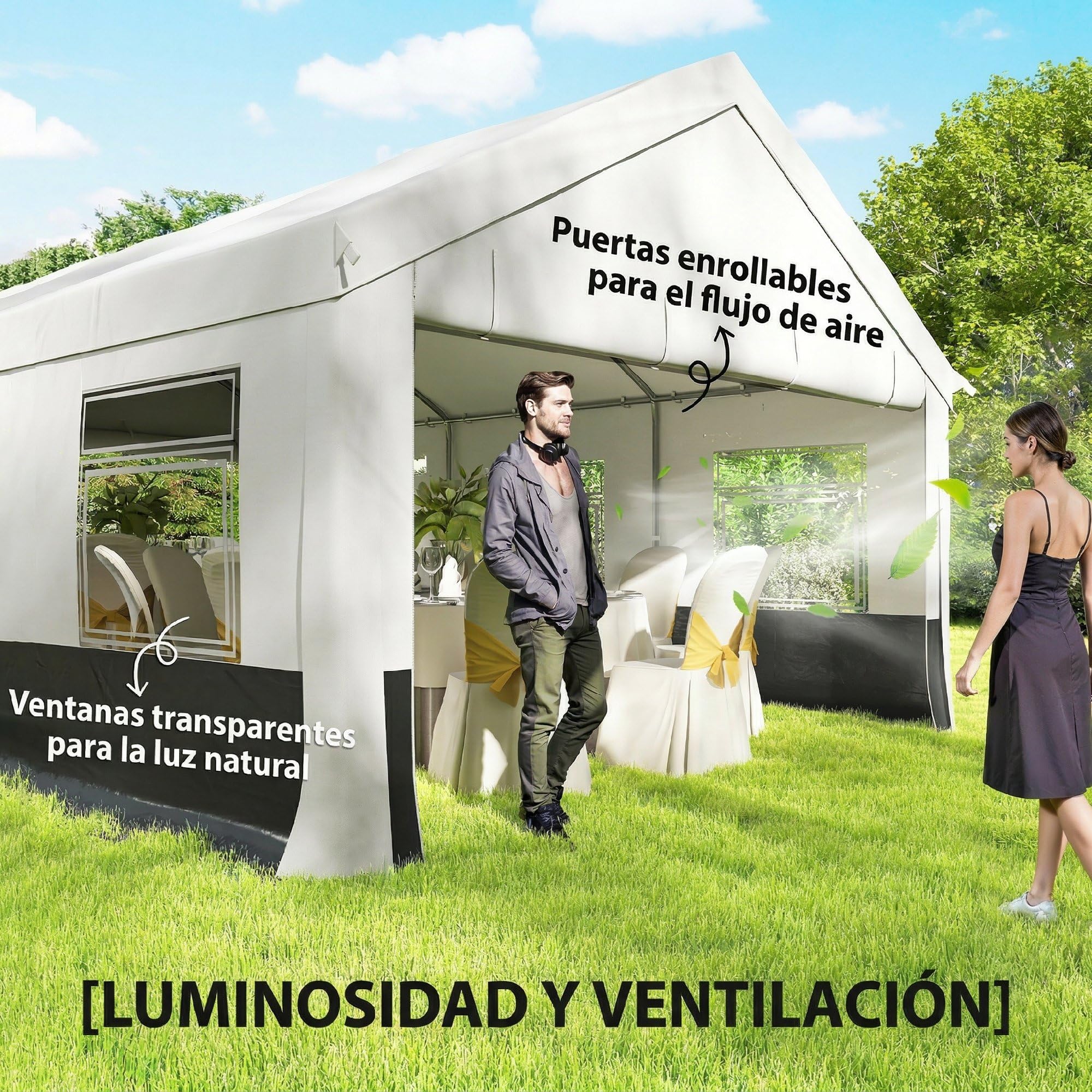 Outsunny Carpa para Fiesta 4x6 m Estructura Acero Galvanizado Gris y Blanco