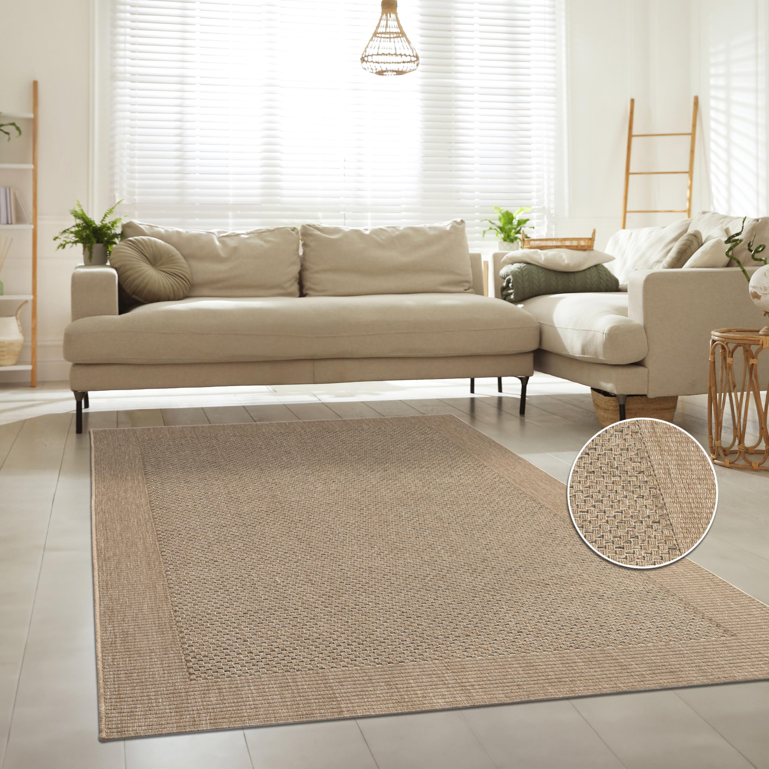 Paco Home Outdoor Teppich Wetterfest, moderner Jute-Look in natürlicher Sisal Optik, Robust, ideal für Terrasse Wohnzimmer & Küche, Grösse:200x290 cm, Farbe:Beige