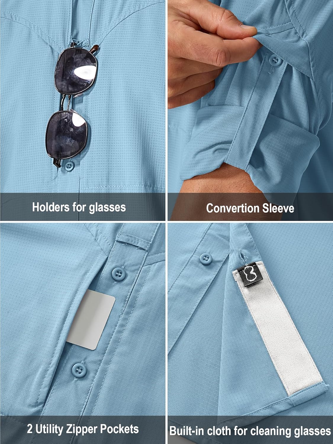 Men's Safari Shirts Sun Protection Long Sleeve UPF 50 UV Quick Dry Travel Hiking Fishing Shirts with Zipper - Image 3