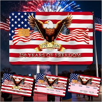 Nydia Patriotic USA 250 Credit Card Skin, 4Pack American Flag Stickers Removable Scratch-Resistant Commemorative Debit Card Covers for Card Car Decor