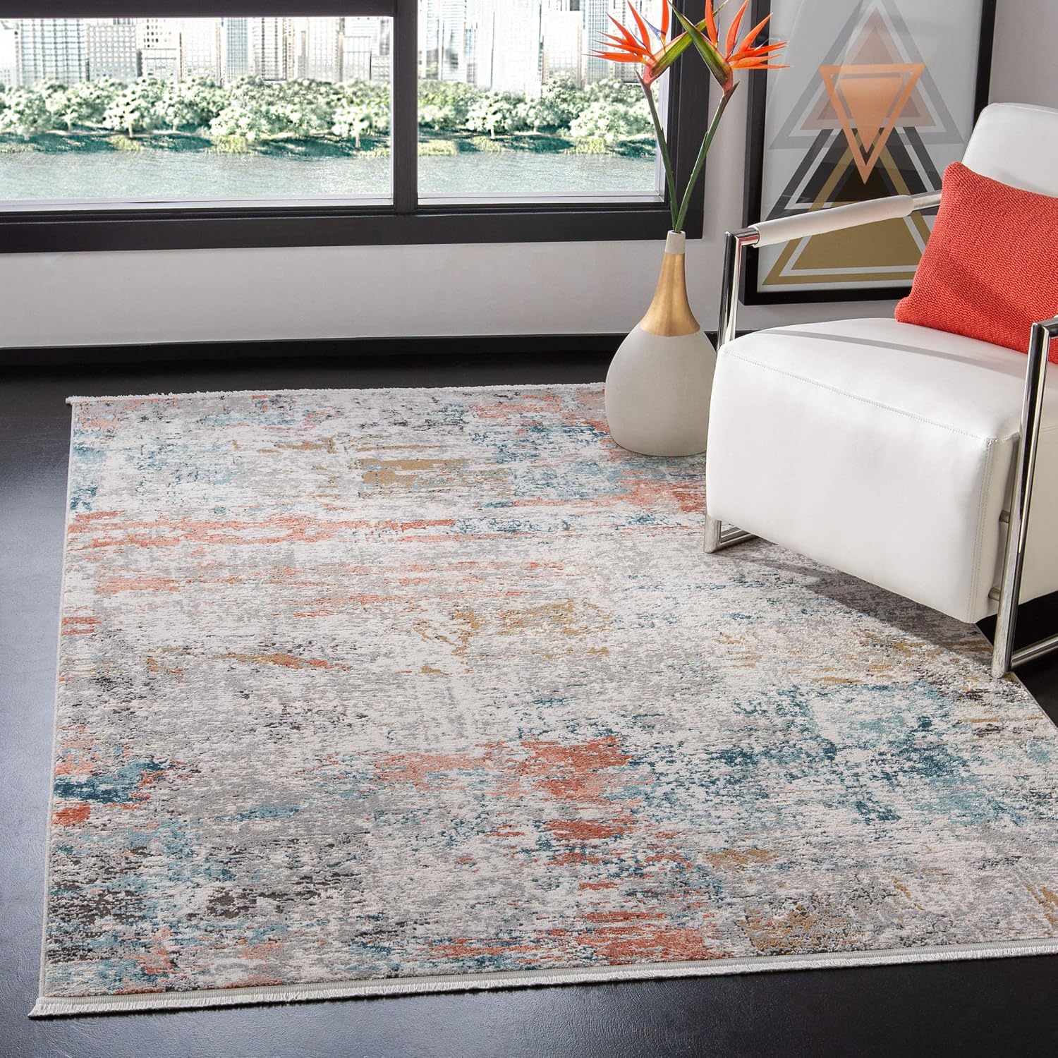SAFAVIEH Shivan Collection Runner Rug - 2'2" x 12', Grey & Pink, Modern Abstract Design, Non-Shedding & Easy Care, Ideal for High Traffic Areas in Living Room, Bedroom (SHV728M)