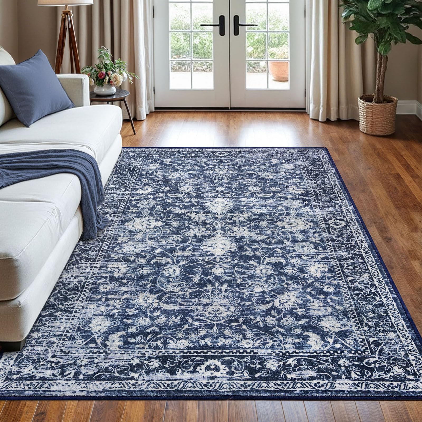 KILOCOCO Area Rug 5x7 Living Room Rug Washable Printed Vintage Floral Non Slip Soft Rubber Backed Indoor Bedroom Rugs for Laundry Room Kitchen