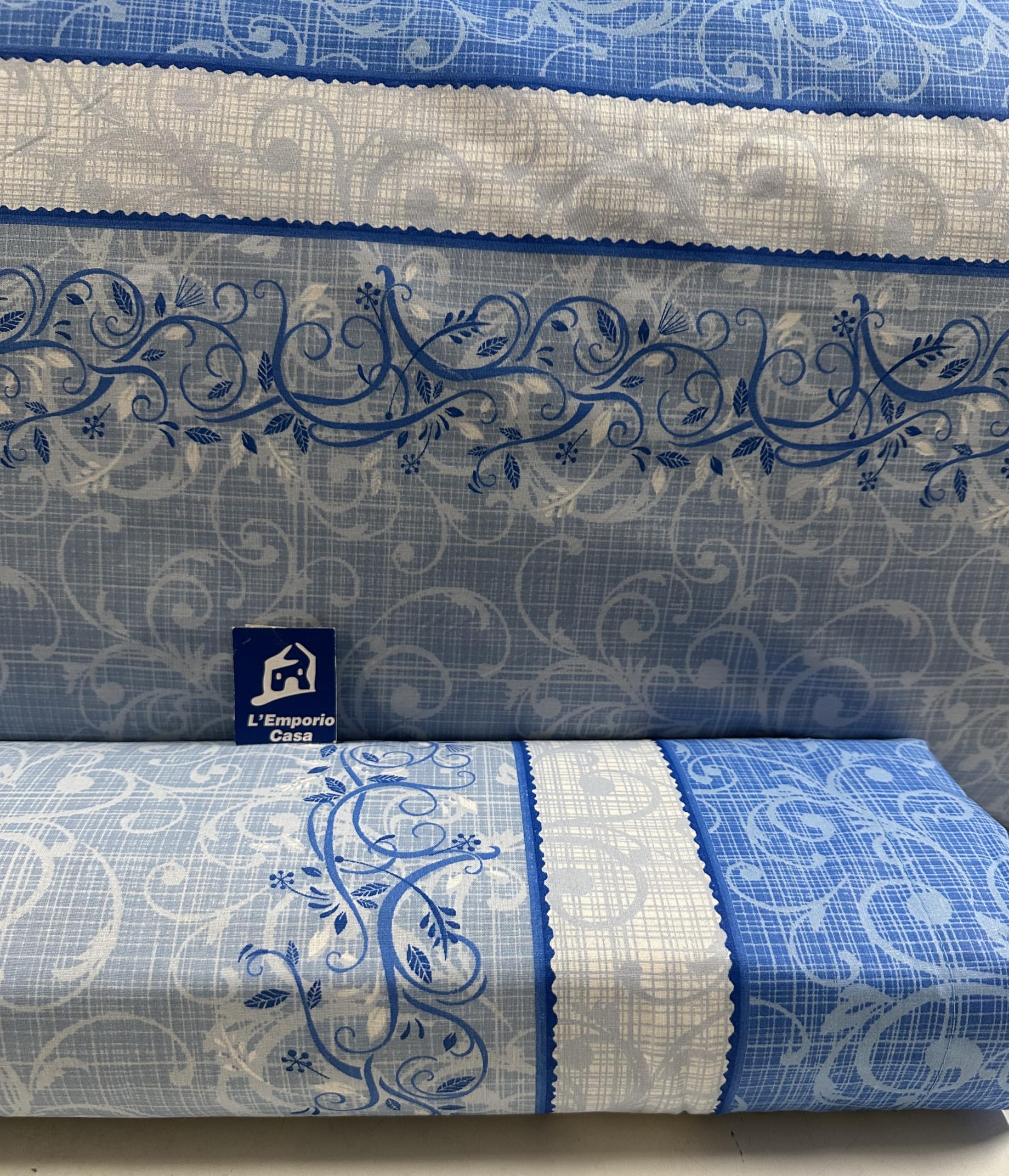 L'Emporio Casa Set Completo Lenzuola Matrimoniale Chloè, 100% Cotone Italiano, Effetto Setato (Drappo Azzurro)