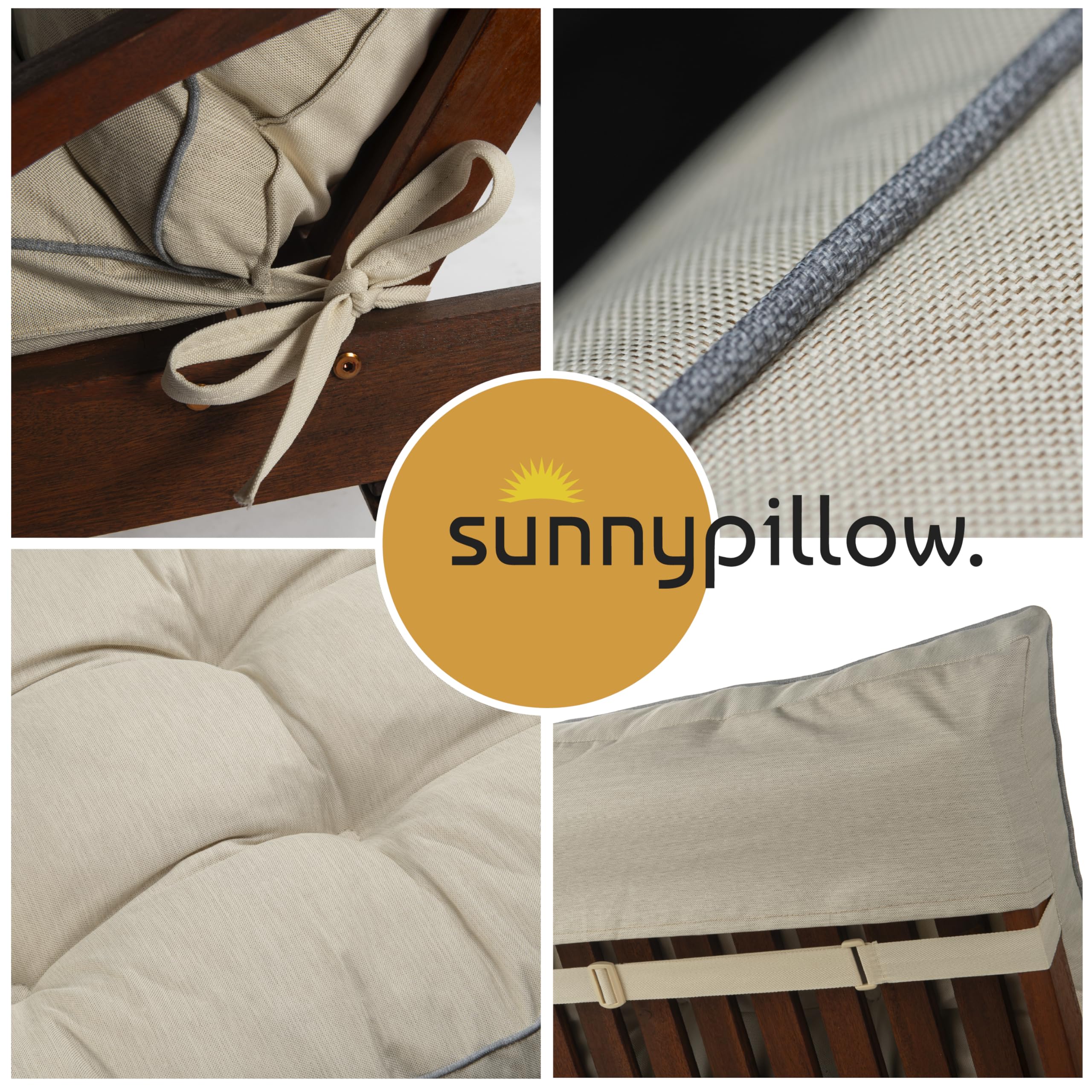 sunnypillow Cousisn Chaise Longue pour Jardin Extra épais 13 cm - Matelas de Bain de Soleil 200 x 60 cm - Extérieur, Imperméable, Résistant aux UV - Matelas pour transat - Fabriqué en UE - Ecru