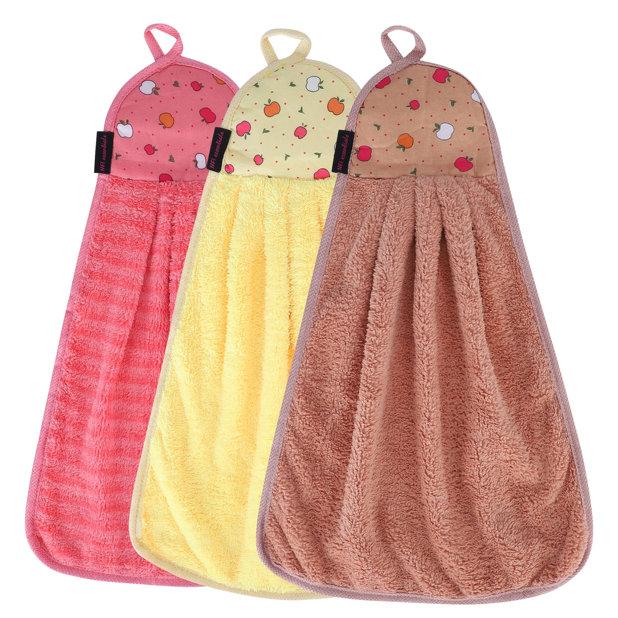 NFI essentials Microfiber Super Absorbent Set of 3 Soft Hand Towel for Kitchen Wash Basin Towel with Hangin Loop Napkin Hand Dry 40x28 cm
