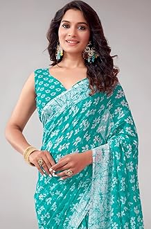 Women's Floral Printed Georgette Saree with Unstitched Blouse Piece