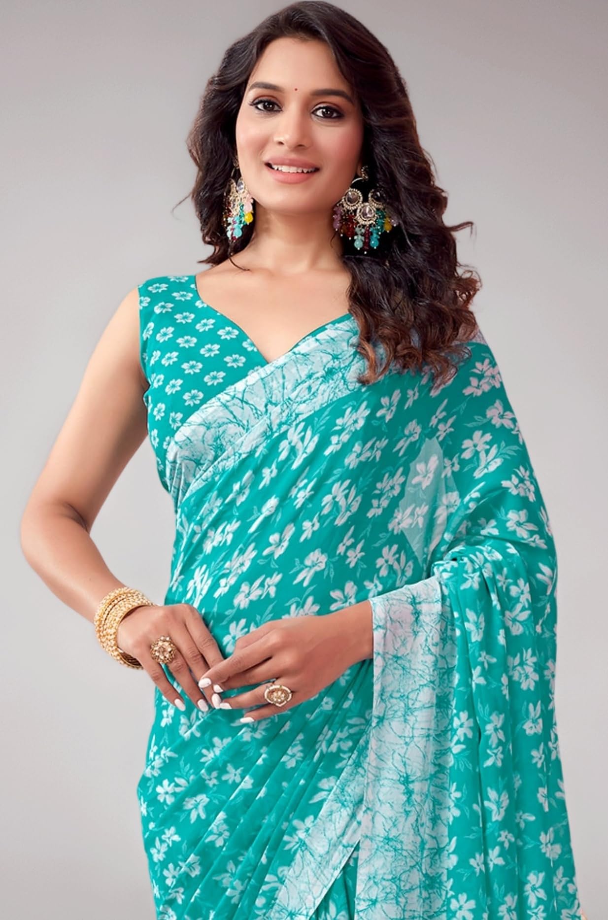 SIRIL Women's Floral Printed Georgette Saree with Unstitched Blouse Piece