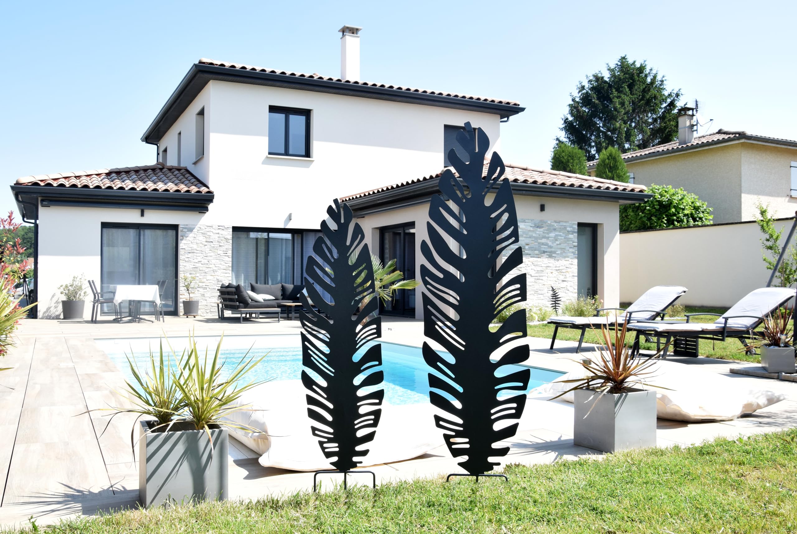 Déco en métal à planter Feuille 30x100 cm Anthracite