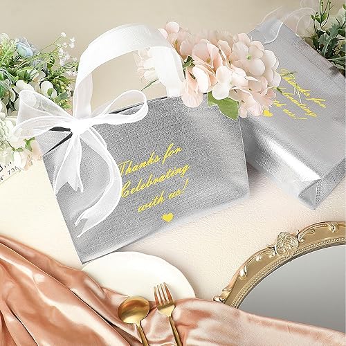 Miniatura 4 de Amylove 50 bolsas de regalo de agradecimiento, bolsas de regalo de bienvenida, para invitados de boda, 9.7 x 8 x 4 pulgadas, gracias por celebrar