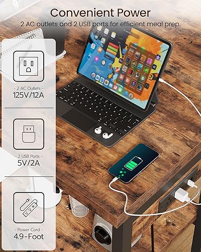 Miniatura 6 de Isla de cocina con toma de corriente, mesa de isla de cocina con parte superior plegable, islas de almacenamiento estacionario, barra de café con