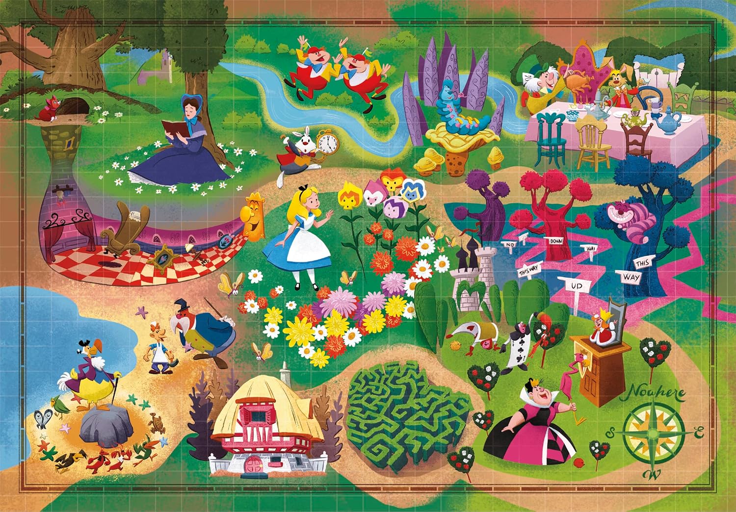 Clementoni Disney Maps Alice-1000 Pieces-Puzzle, Entertainment for Adults-Made in Italy, 39785