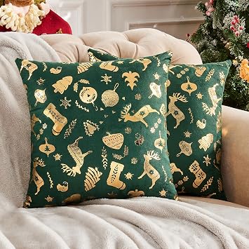 JELLYMONI Christmas Green Sparkling Decorative Pillow Covers 18" x 18" | Luxury Glitter Style,Soft Durable Polyester,Hidden Zipper,Easy Care,Perfect for Bed & Sofa