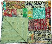 Vista 5 de Marubhumi Colcha Kantha tradicional india de algodón puro, con estampado de cachemira, multicolor, tamaño individual (60 x 90 pulgadas)