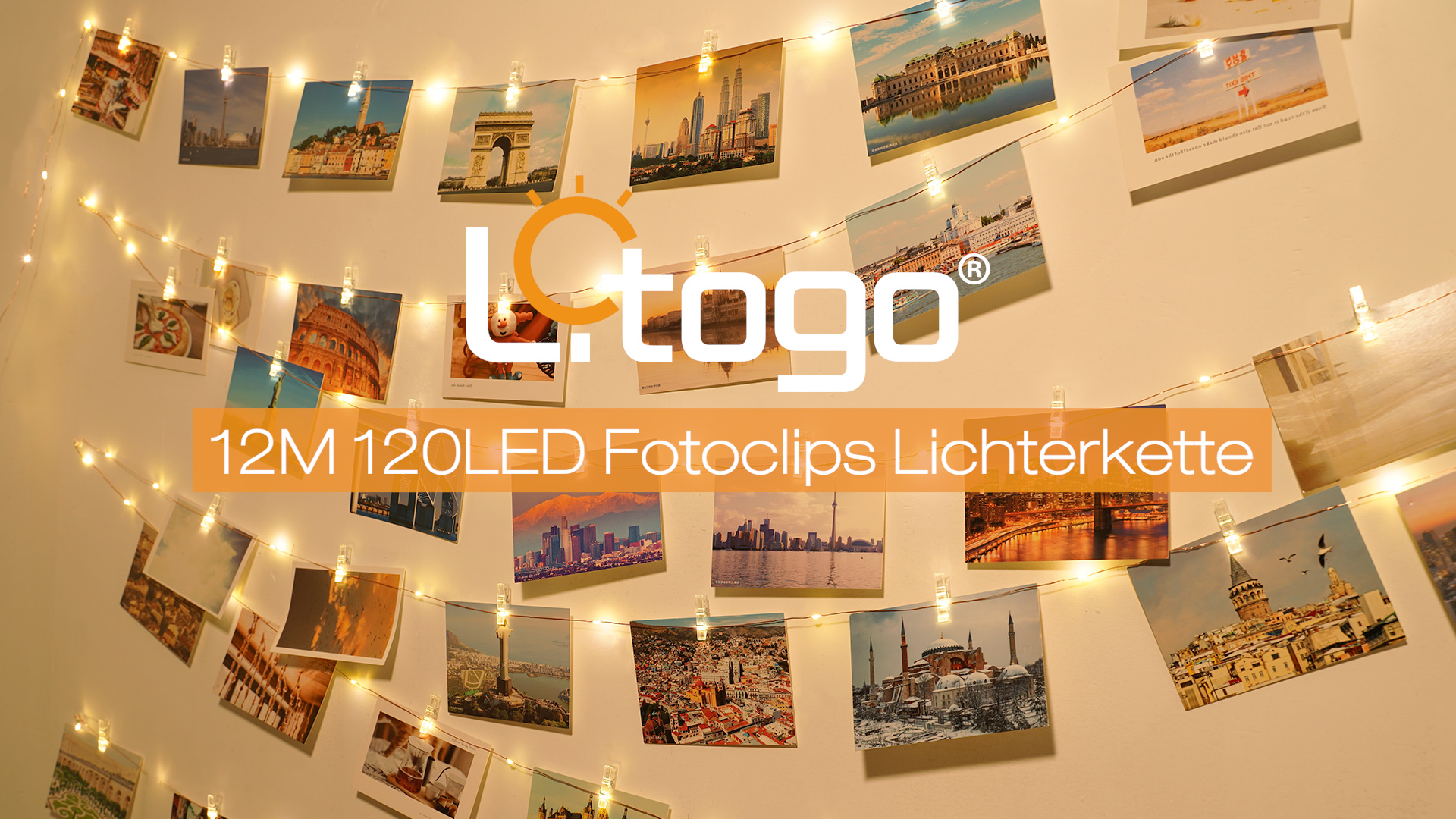 litogo 12M 120LED Fotoclips Lichterkette, USB Lichterkette für Zimmer Deko Fotos Lichterkette Wand mit 60 Klammern… – Bild 8