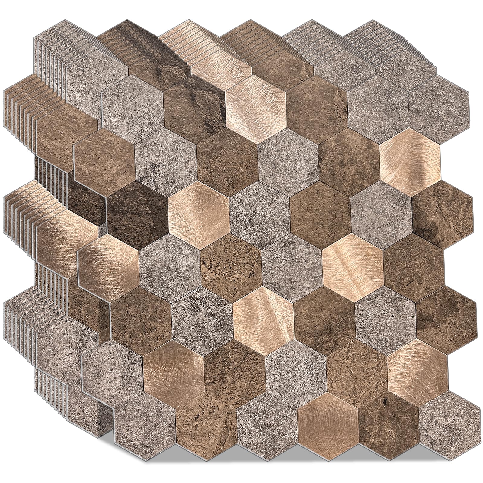 Set di 10 fogli per piastrelle da parete autoadesive in metallo spazzolato, spessore 4 mm, super resistente
