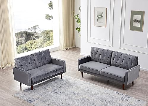 Miniatura 5 de Container Furniture Direct S5738N - Sofá de terciopelo copetudo de estilo moderno para sala de estar con tapicería de tela suave y marco de madera